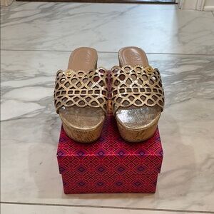 Gold Wedge Slide Sandals